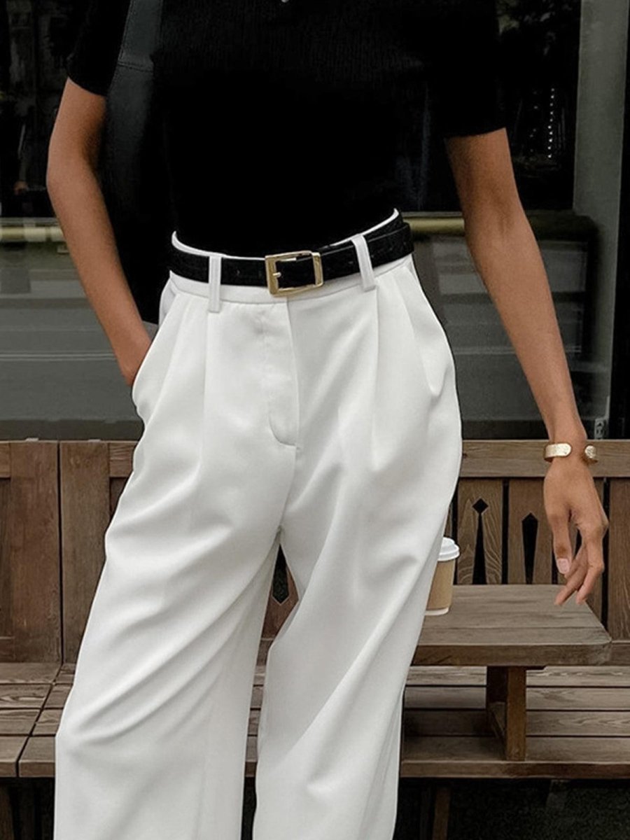 Caleni | Women’s Wide - Leg Trousers - High Waisted - Pleated Front - Tailored Fit Elegant Style - Nalani - UK Fashion Clothing and Decor