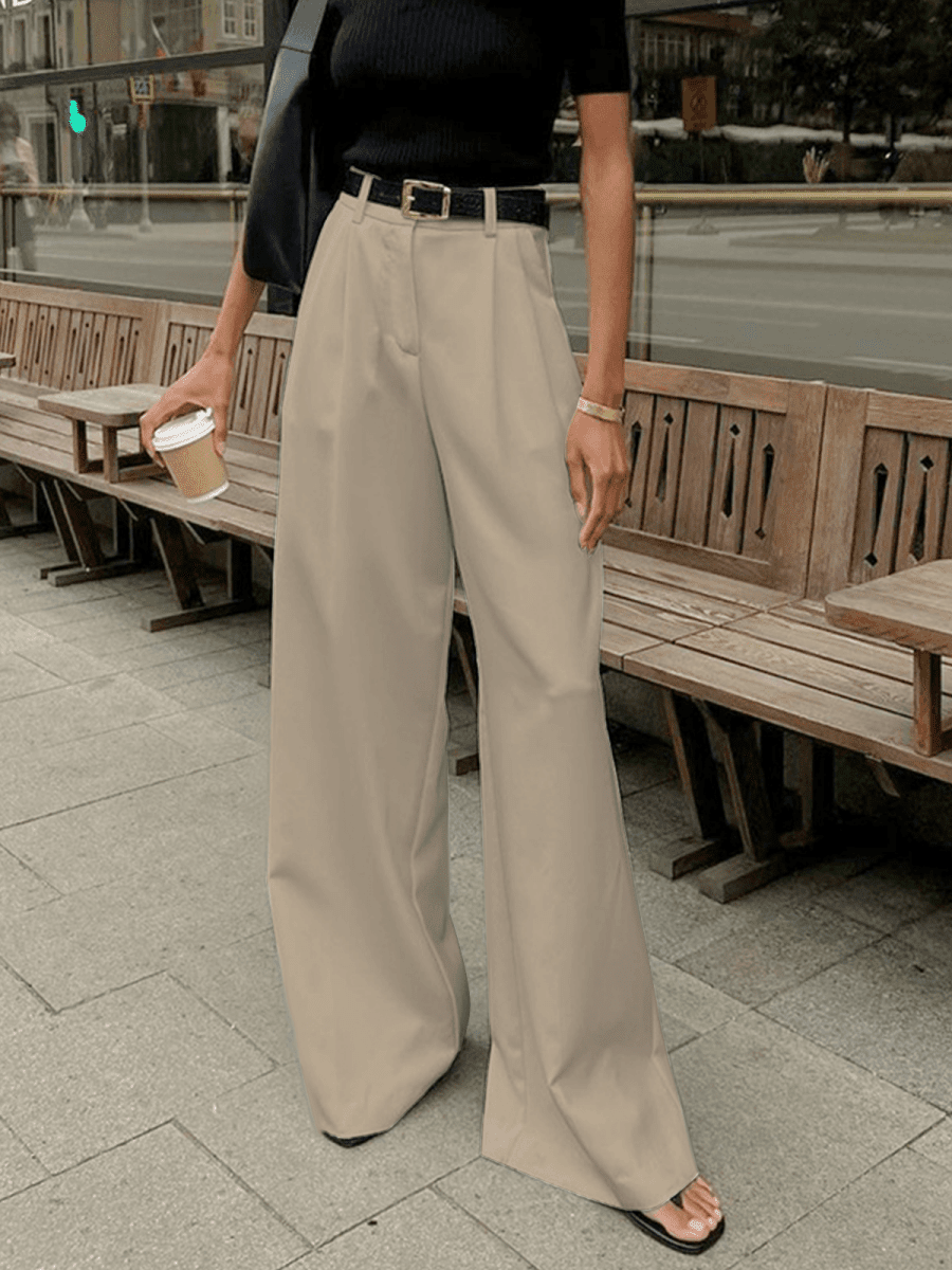 Caleni | Women’s Wide - Leg Trousers - High Waisted - Pleated Front - Tailored Fit Elegant Style - Nalani - UK Fashion Clothing and Decor