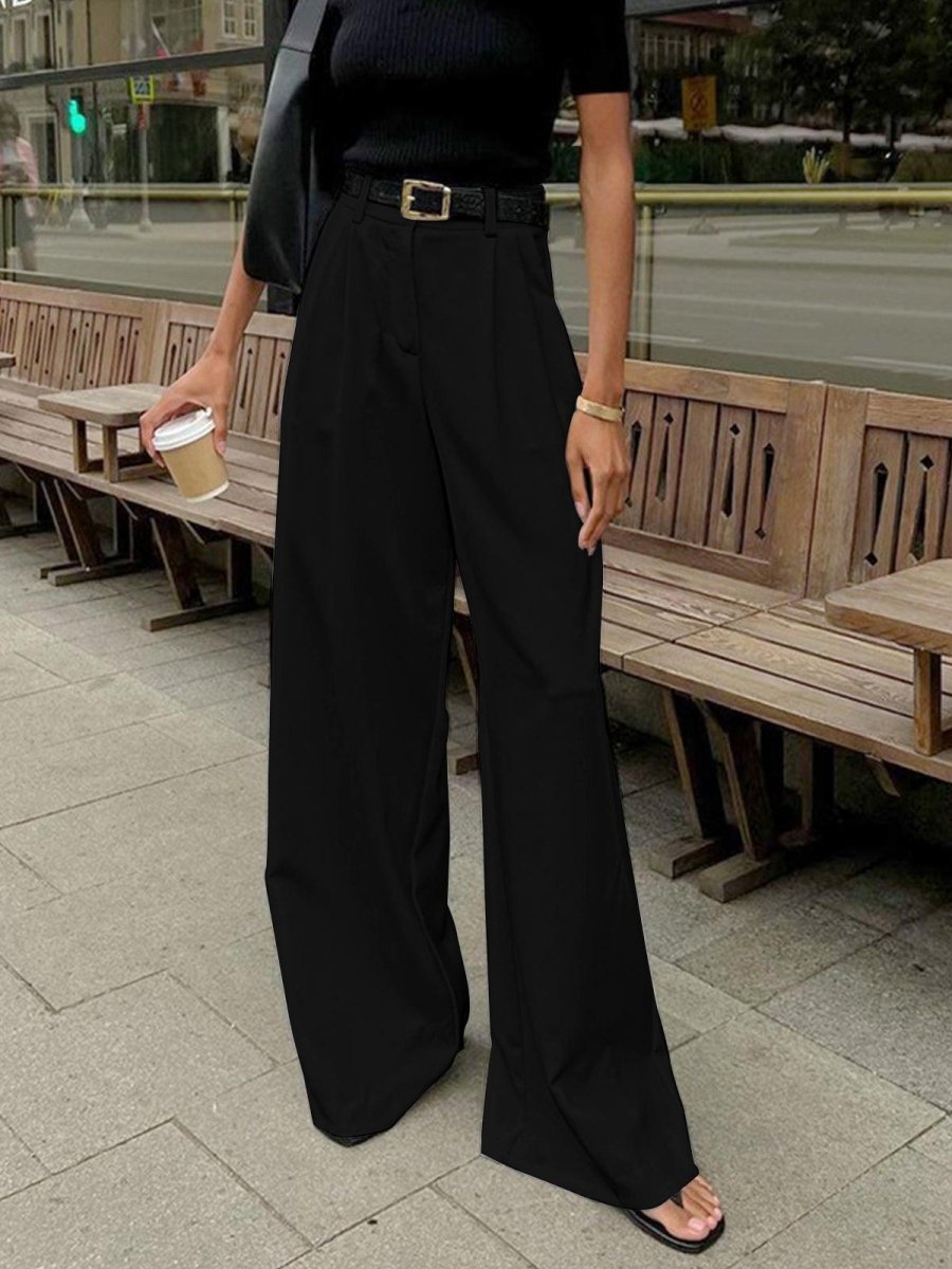 Caleni | Women’s Wide - Leg Trousers - High Waisted - Pleated Front - Tailored Fit Elegant Style - Nalani - UK Fashion Clothing and Decor