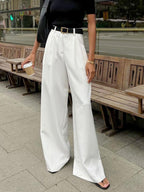 Caleni | Women’s Wide - Leg Trousers - High Waisted - Pleated Front - Tailored Fit Elegant Style - Nalani - UK Fashion Clothing and Decor