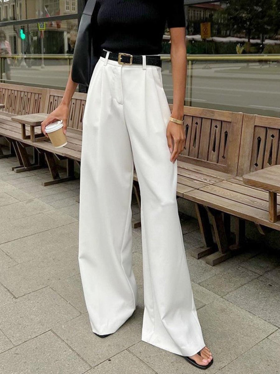 Caleni | Women’s Wide - Leg Trousers - High Waisted - Pleated Front - Tailored Fit Elegant Style - Nalani - UK Fashion Clothing and Decor