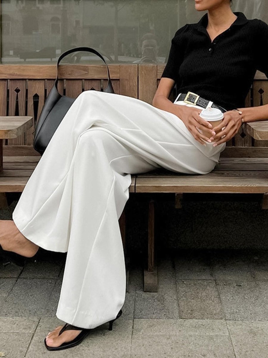Caleni | Women’s Wide - Leg Trousers - High Waisted - Pleated Front - Tailored Fit Elegant Style - Nalani - UK Fashion Clothing and Decor