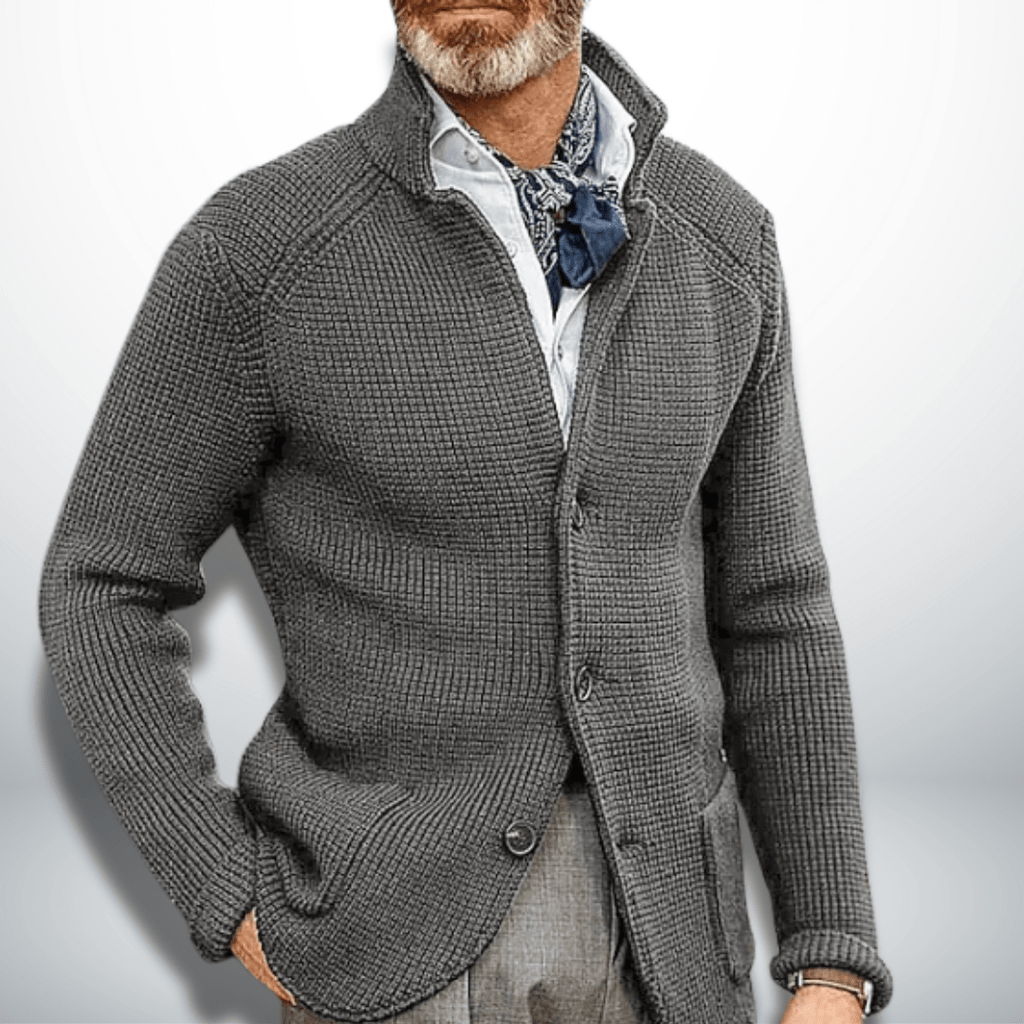Calico | Men's Stand Collar Cardigan Sweater - Full-Zip Ribbed Knit Casual Jacket & Smart Business Layering Pullover for Fall & Winter - Nalani - Fashion Clothing and Decor