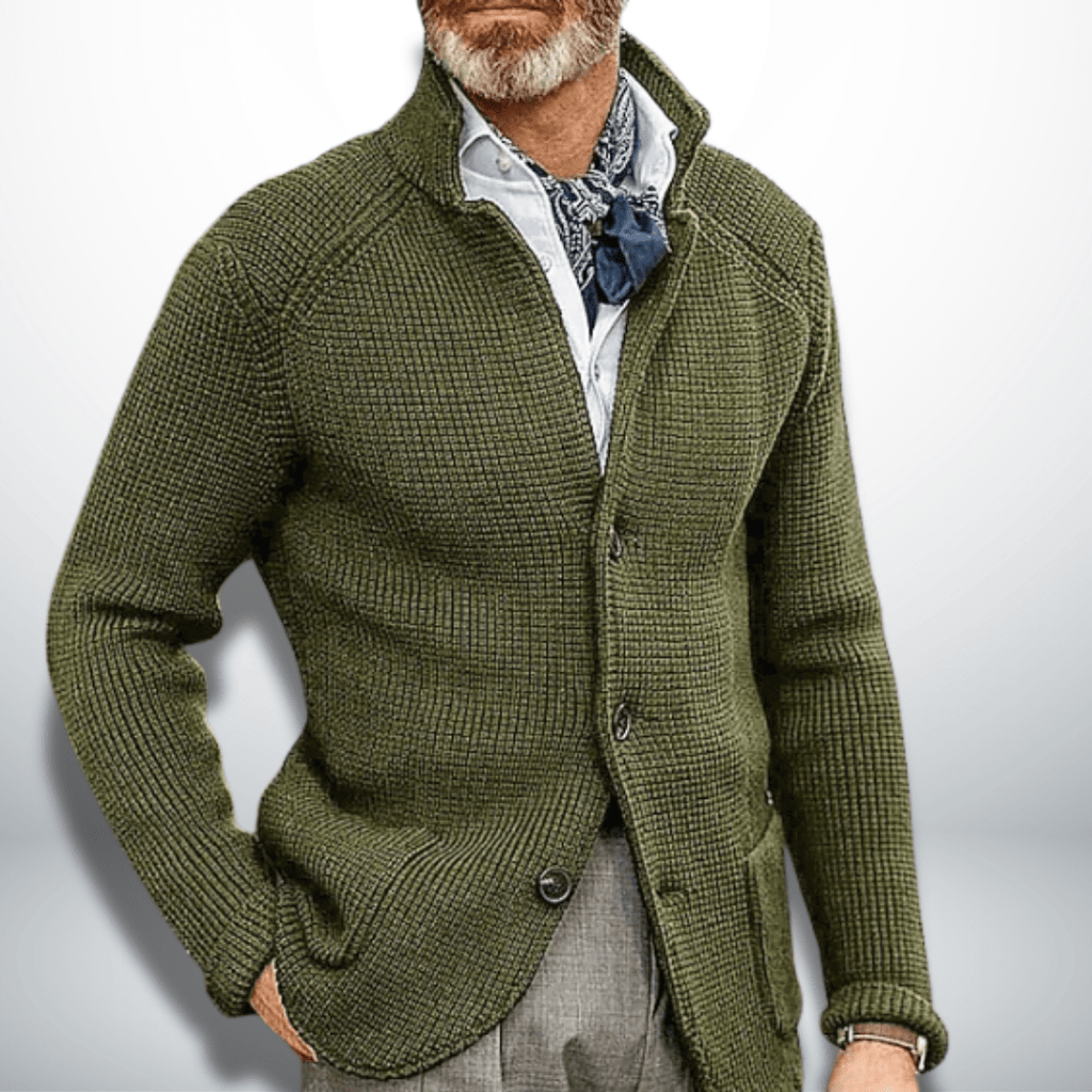 Calico | Men's Stand Collar Cardigan Sweater - Full-Zip Ribbed Knit Casual Jacket & Smart Business Layering Pullover for Fall & Winter - Nalani - Fashion Clothing and Decor