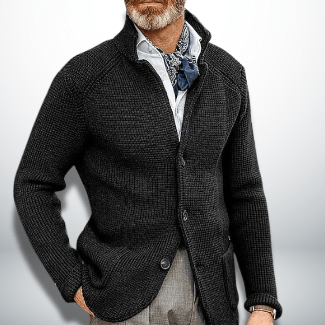 Calico | Men's Stand Collar Cardigan Sweater - Full-Zip Ribbed Knit Casual Jacket & Smart Business Layering Pullover for Fall & Winter - Nalani - Fashion Clothing and Decor