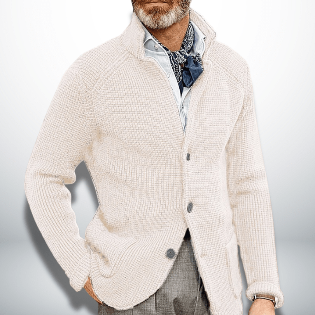 Calico | Men's Stand Collar Cardigan Sweater - Full-Zip Ribbed Knit Casual Jacket & Smart Business Layering Pullover for Fall & Winter - Nalani - Fashion Clothing and Decor