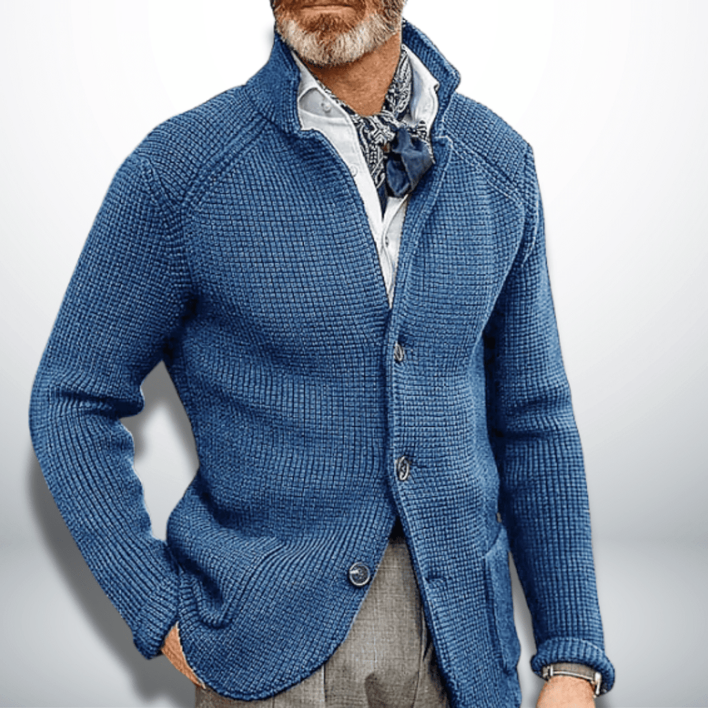 Calico | Men's Stand Collar Cardigan Sweater - Full-Zip Ribbed Knit Casual Jacket & Smart Business Layering Pullover for Fall & Winter - Nalani - Fashion Clothing and Decor