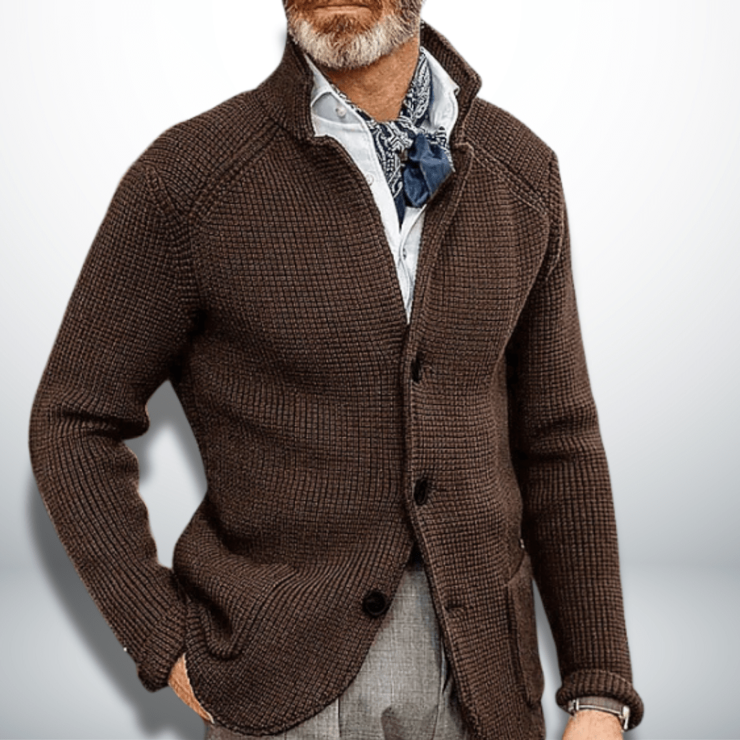 Calico | Men's Stand Collar Cardigan Sweater - Full-Zip Ribbed Knit Casual Jacket & Smart Business Layering Pullover for Fall & Winter - Nalani - Fashion Clothing and Decor