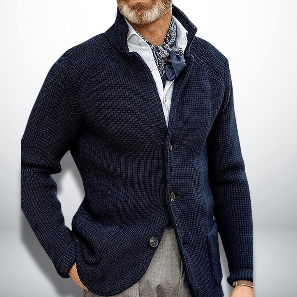 Calico | Men's Stand Collar Cardigan Sweater - Full-Zip Ribbed Knit Casual Jacket & Smart Business Layering Pullover for Fall & Winter - Nalani - Fashion Clothing and Decor