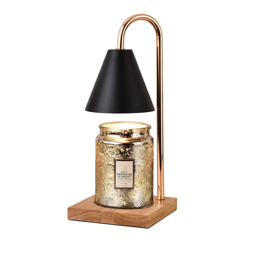 Candle Warmer Lamp with Dimmer & Timer – Wood & Metal Candle Warmer for Jar Candles, Flameless, GU10, White, Black or Brown - Nalani - Fashion Clothing and Decor