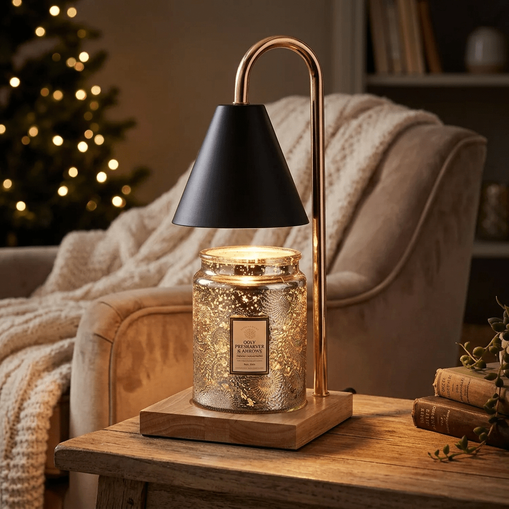 Candle Warmer Lamp with Dimmer & Timer – Wood & Metal Candle Warmer for Jar Candles, Flameless, GU10, White, Black or Brown - Nalani - Fashion Clothing and Decor