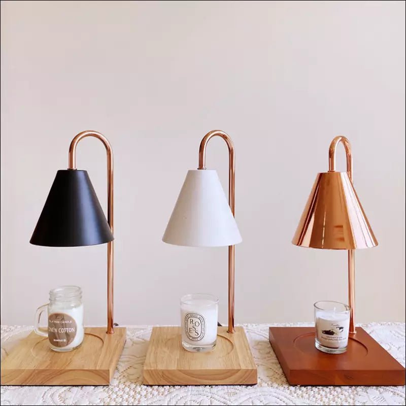 Candle Warmer Lamp with Dimmer & Timer – Wood & Metal Candle Warmer for Jar Candles, Flameless, GU10, White, Black or Brown - Nalani - Fashion Clothing and Decor