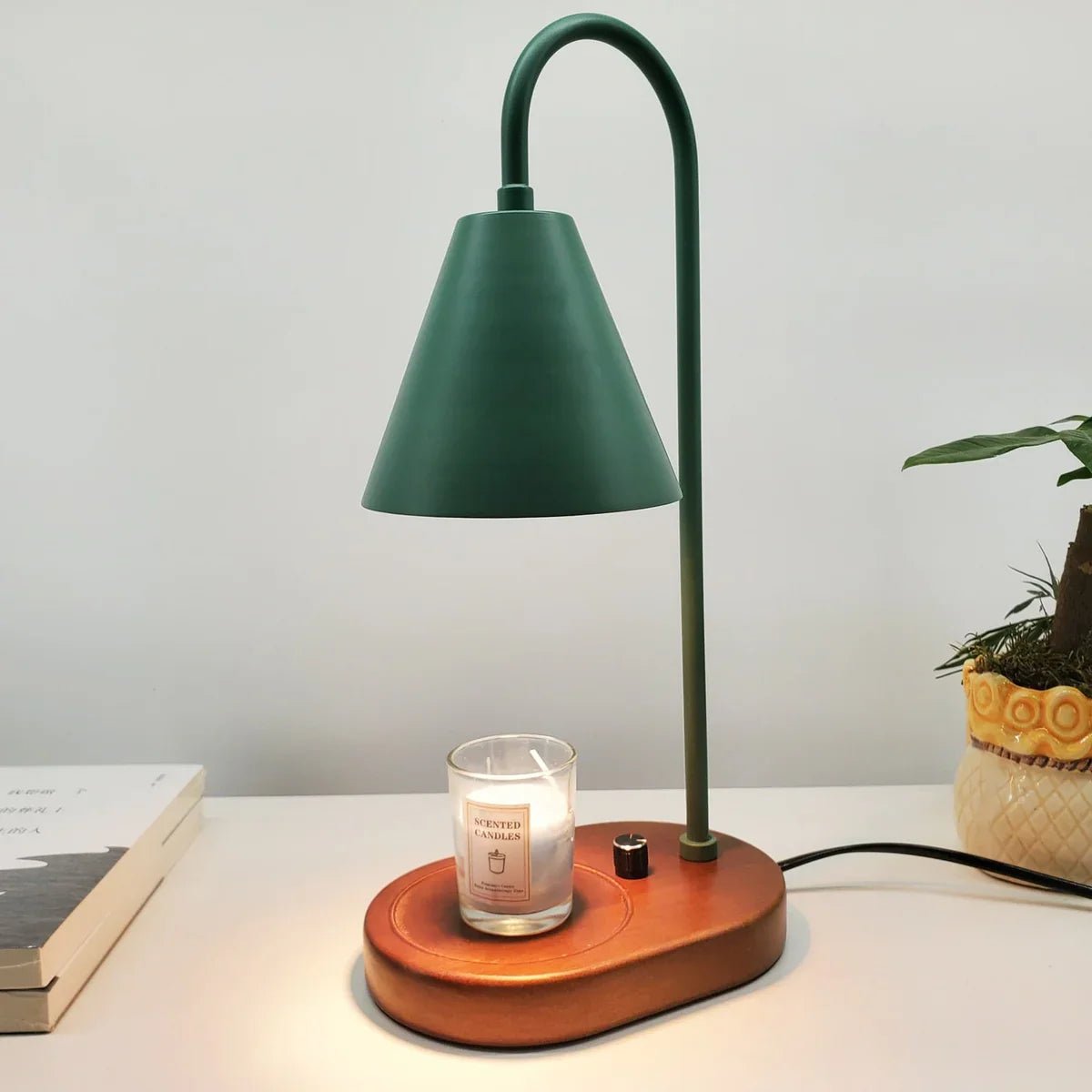 Candle Warmer Lamp with Dimmer – Wood Base & Metal Shade Candle Warmer for Jar Candles, Flameless, 2 Bulbs Included, 3 Colors - Nalani - Fashion Clothing and Decor