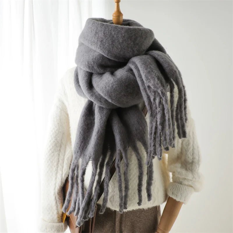 Cashmere Like Winter Scarf With Large Tassels 240x38cm - Nalani - UK Fashion Clothing and Decor