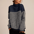 Cashmere Women's Turtleneck Sweater Relaxed Fit Chevron - Nalani - Fashion Clothing and Decor