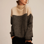 Cashmere Women's Turtleneck Sweater Relaxed Fit Chevron - Nalani - Fashion Clothing and Decor