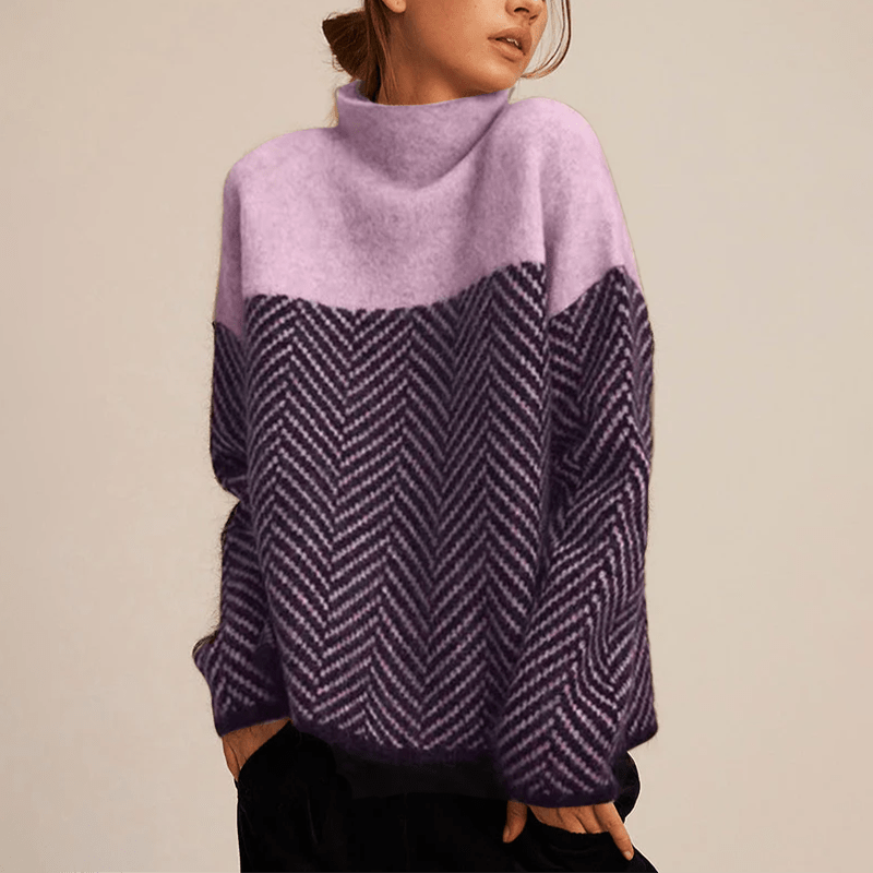 Cashmere Women's Turtleneck Sweater Relaxed Fit Chevron - Nalani - Fashion Clothing and Decor