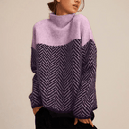 Cashmere Women's Turtleneck Sweater Relaxed Fit Chevron - Nalani - Fashion Clothing and Decor