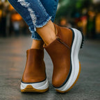Cassien Leather Platforms Sneakers White With Cushioned Insole And Side Zipper - Nalani - Fashion Clothing and Decor