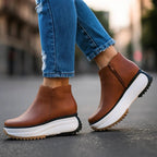Cassien Leather Platforms Sneakers White With Cushioned Insole And Side Zipper - Nalani - Fashion Clothing and Decor