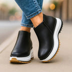 Cassien Leather Platforms Sneakers White With Cushioned Insole And Side Zipper - Nalani - Fashion Clothing and Decor