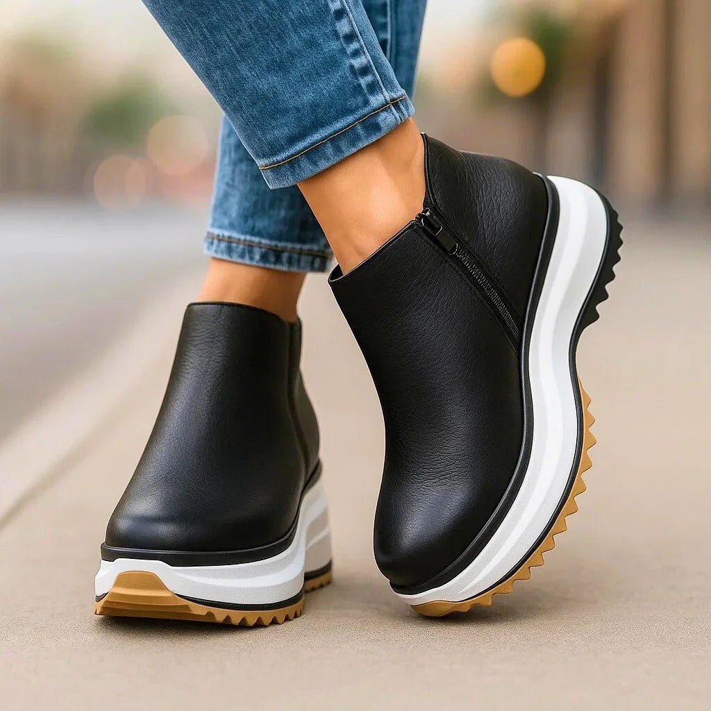 Cassien Leather Platforms Sneakers White With Cushioned Insole And Side Zipper - Nalani - Fashion Clothing and Decor