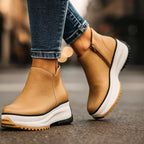 Cassien Leather Platforms Sneakers White With Cushioned Insole And Side Zipper - Nalani - Fashion Clothing and Decor
