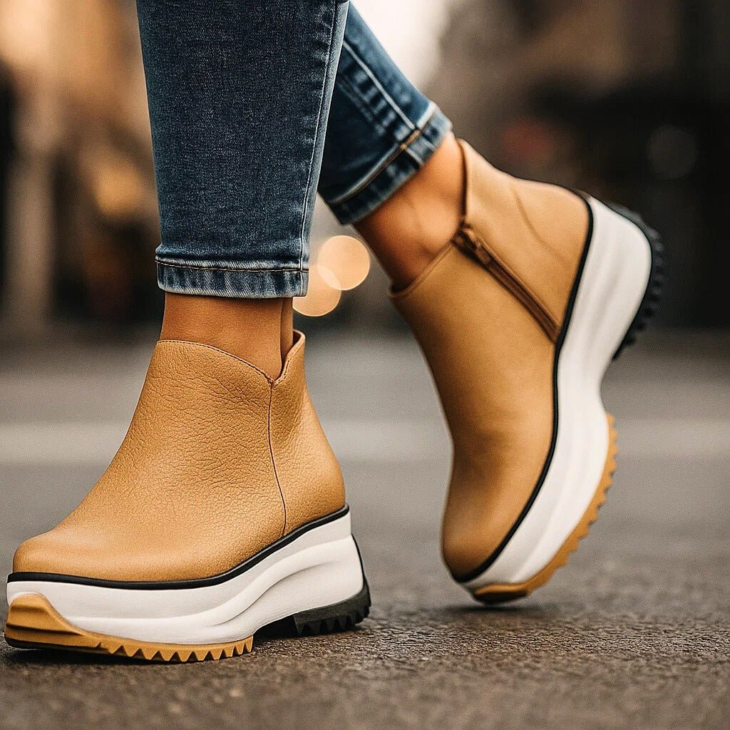 Cassien Leather Platforms Sneakers White With Cushioned Insole And Side Zipper - Nalani - Fashion Clothing and Decor