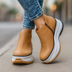 Cassien Leather Platforms Sneakers White With Cushioned Insole And Side Zipper - Nalani - Fashion Clothing and Decor