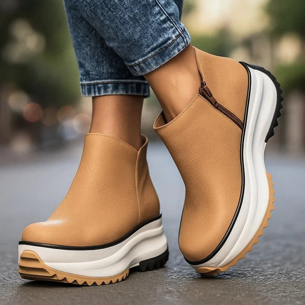Cassien Leather Platforms Sneakers White With Cushioned Insole And Side Zipper - Nalani - Fashion Clothing and Decor