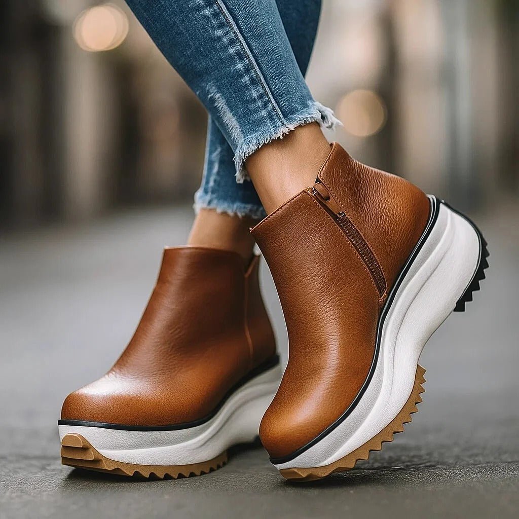 Cassien Leather Platforms Sneakers White With Cushioned Insole And Side Zipper - Nalani - Fashion Clothing and Decor