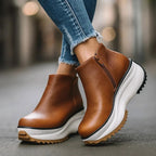 Cassien Leather Platforms Sneakers White With Cushioned Insole And Side Zipper - Nalani - Fashion Clothing and Decor