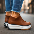 Cassien Leather Platforms Sneakers White With Cushioned Insole And Side Zipper - Nalani - Fashion Clothing and Decor