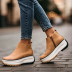 Cassien Leather Platforms Sneakers White With Cushioned Insole And Side Zipper - Nalani - Fashion Clothing and Decor
