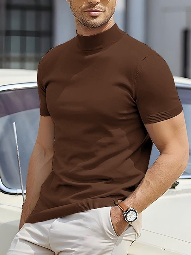 Casual Basic Turtleneck Tee For Men With Short Sleeves - Nalani - UK Fashion Clothing and Decor