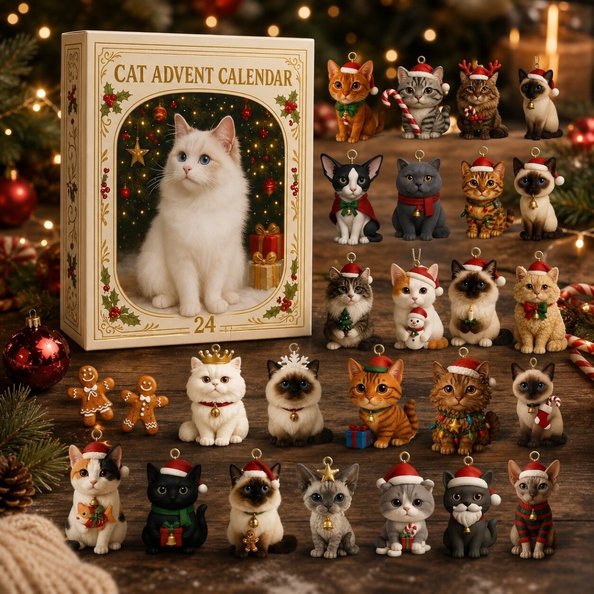 Cat Advent Calendar 2026 for Cat Lovers – Christmas Countdown with 24 Holiday Cat Figurines, Gift for Cat Lovers - Nalani - Fashion Clothing and Decor