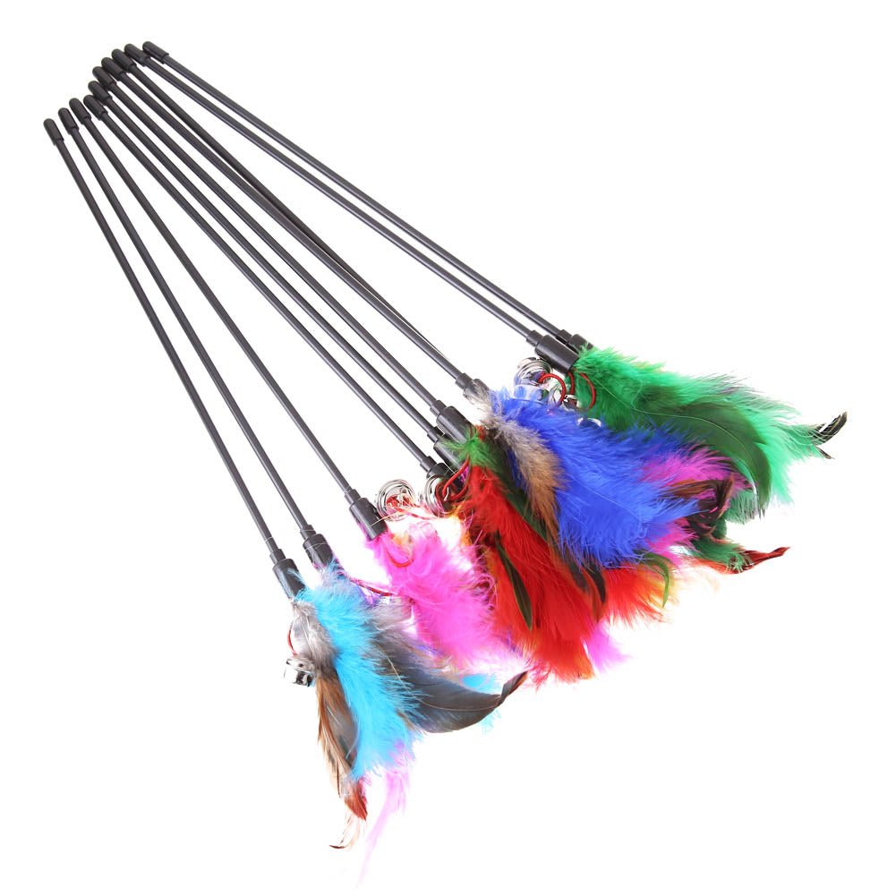 Cat Feather Toy Wand – 16 in Cat Wand with 5 Replacement Feather Toys & Bells, Interactive Cat Toys for Indoor Cats - Nalani - Fashion Clothing and Decor