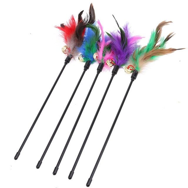 Cat Feather Toy Wand – 16 in Cat Wand with 5 Replacement Feather Toys & Bells, Interactive Cat Toys for Indoor Cats - Nalani - Fashion Clothing and Decor