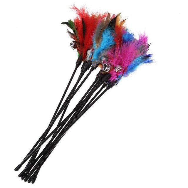 Cat Feather Toy Wand – 16 in Cat Wand with 5 Replacement Feather Toys & Bells, Interactive Cat Toys for Indoor Cats - Nalani - Fashion Clothing and Decor