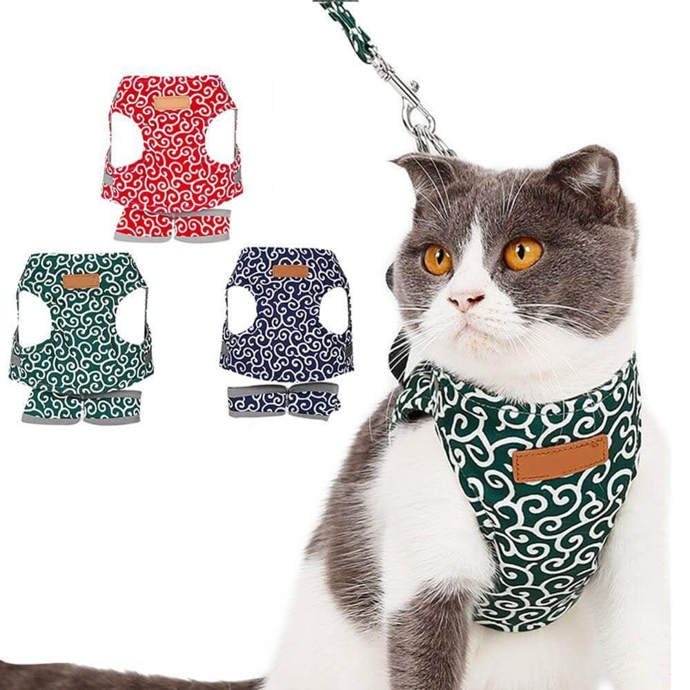 Cat Harness and Leash Set – Escape Proof Adjustable Mesh Vest Harness with Quick Release & 4 ft Leash, XS-S, Blue, Green or Red - Nalani - Fashion Clothing and Decor