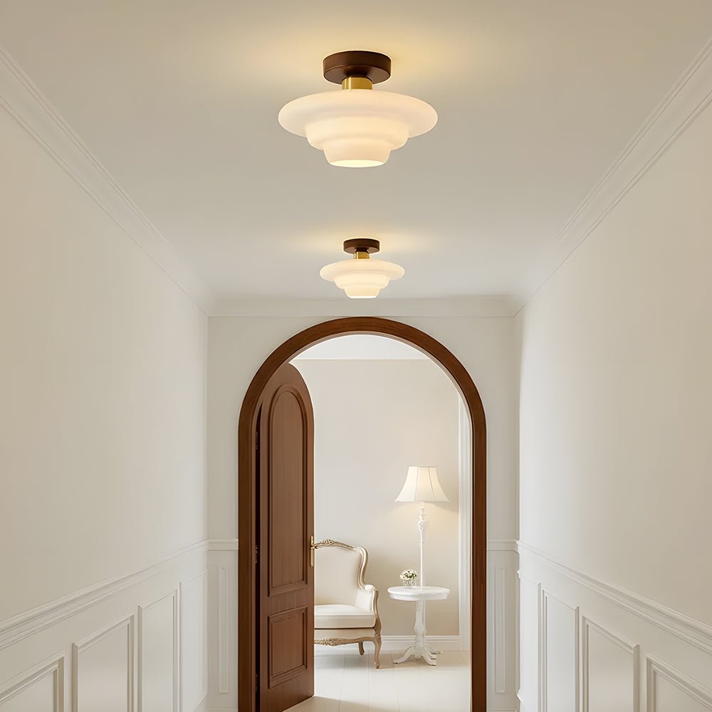 Ceiling Lamp in Wood and Glass – Scandinavian Flush Mount Ceiling Light, E26/E27 with LED Bulb, for Hallway, Kitchen & Dining Room, 3 Sizes - Nalani - Fashion Clothing and Decor
