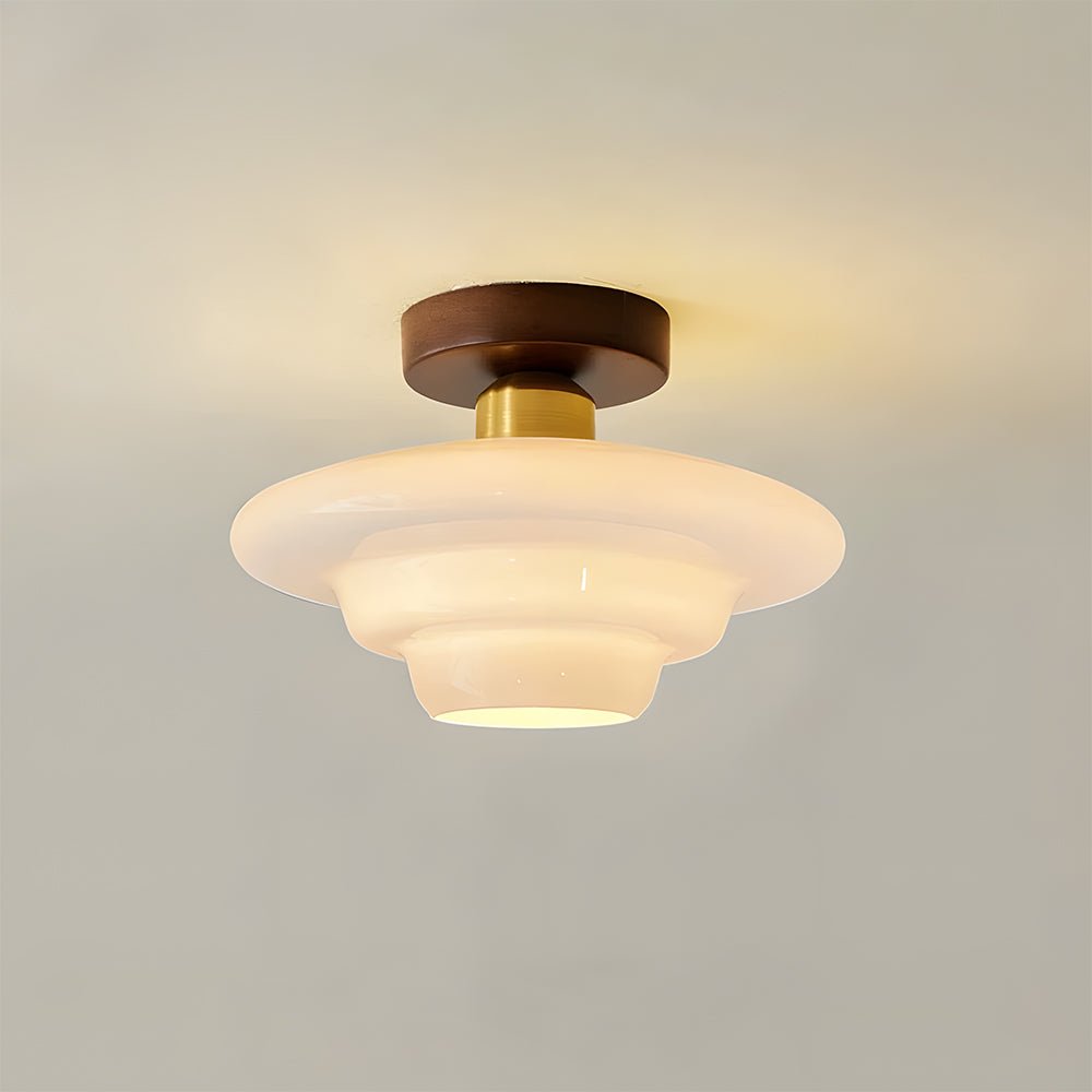Ceiling Lamp in Wood and Glass – Scandinavian Flush Mount Ceiling Light, E26/E27 with LED Bulb, for Hallway, Kitchen & Dining Room, 3 Sizes - Nalani - Fashion Clothing and Decor