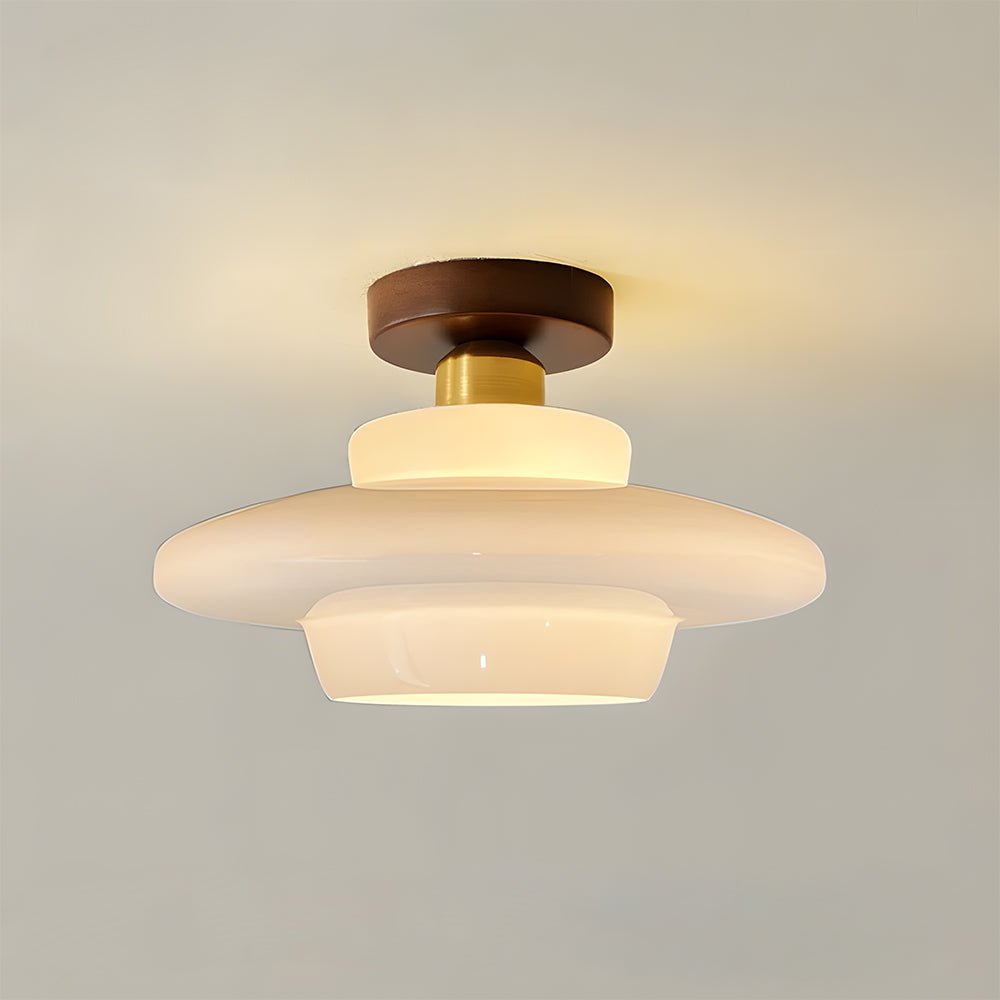 Ceiling Lamp in Wood and Glass – Scandinavian Flush Mount Ceiling Light, E26/E27 with LED Bulb, for Hallway, Kitchen & Dining Room, 3 Sizes - Nalani - Fashion Clothing and Decor