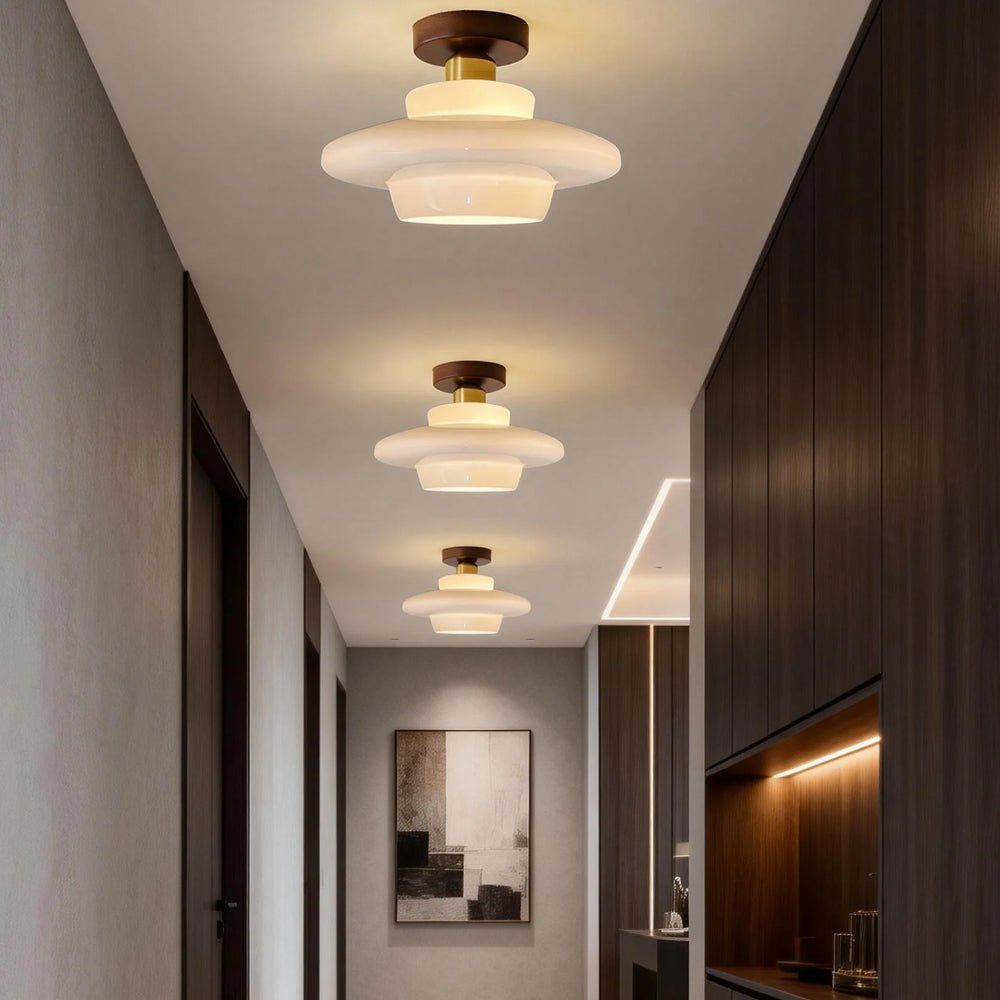 Ceiling Lamp in Wood and Glass – Scandinavian Flush Mount Ceiling Light, E26/E27 with LED Bulb, for Hallway, Kitchen & Dining Room, 3 Sizes - Nalani - Fashion Clothing and Decor