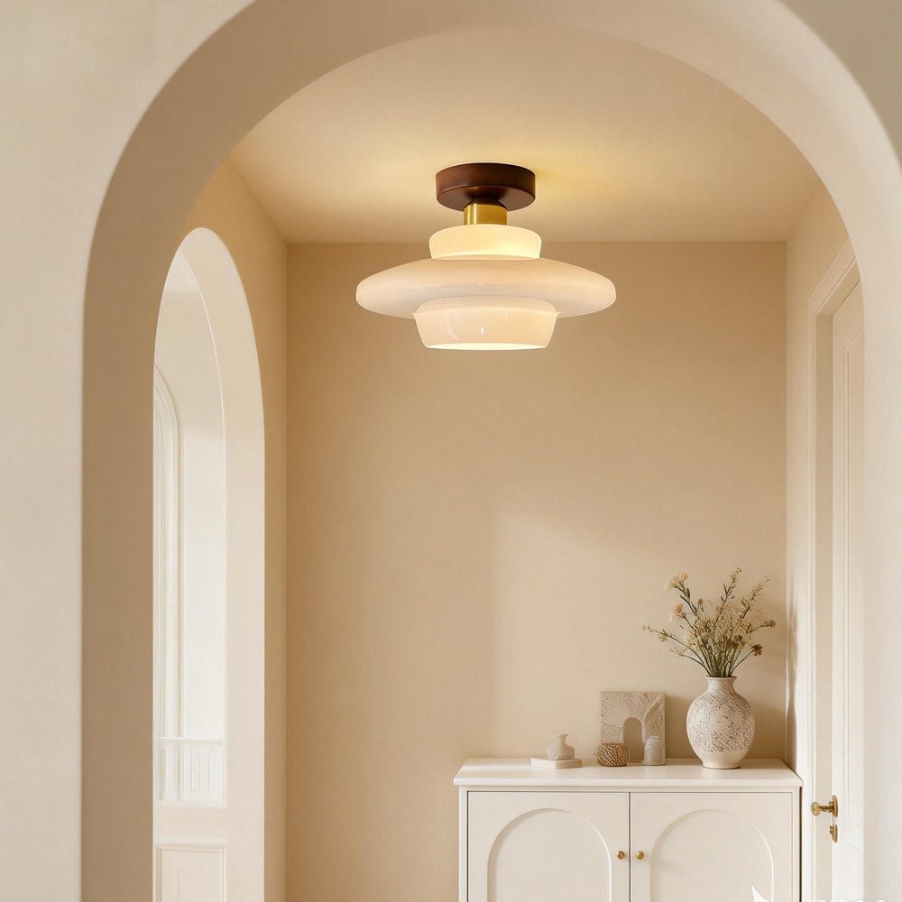 Ceiling Lamp in Wood and Glass – Scandinavian Flush Mount Ceiling Light, E26/E27 with LED Bulb, for Hallway, Kitchen & Dining Room, 3 Sizes - Nalani - Fashion Clothing and Decor