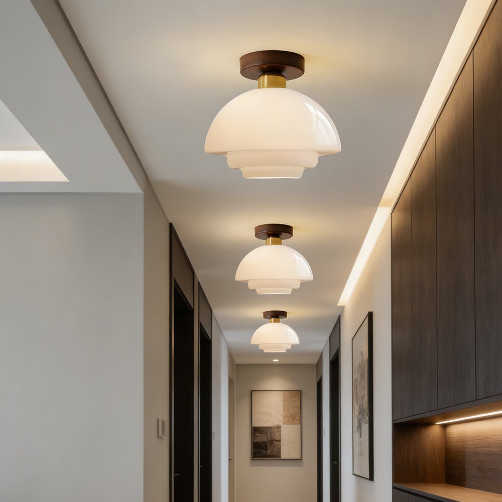 Ceiling Lamp in Wood and Glass – Scandinavian Flush Mount Ceiling Light, E26/E27 with LED Bulb, for Hallway, Kitchen & Dining Room, 3 Sizes - Nalani - Fashion Clothing and Decor