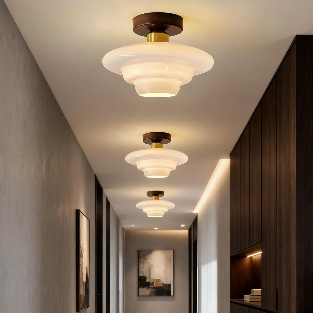 Ceiling Lamp in Wood and Glass – Scandinavian Flush Mount Ceiling Light, E26/E27 with LED Bulb, for Hallway, Kitchen & Dining Room, 3 Sizes - Nalani - Fashion Clothing and Decor