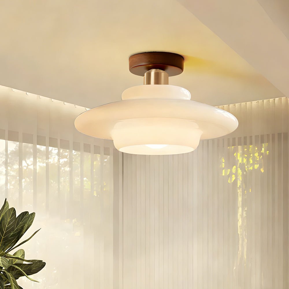 Ceiling Lamp in Wood and Glass – Scandinavian Flush Mount Ceiling Light, E26/E27 with LED Bulb, for Hallway, Kitchen & Dining Room, 3 Sizes - Nalani - Fashion Clothing and Decor