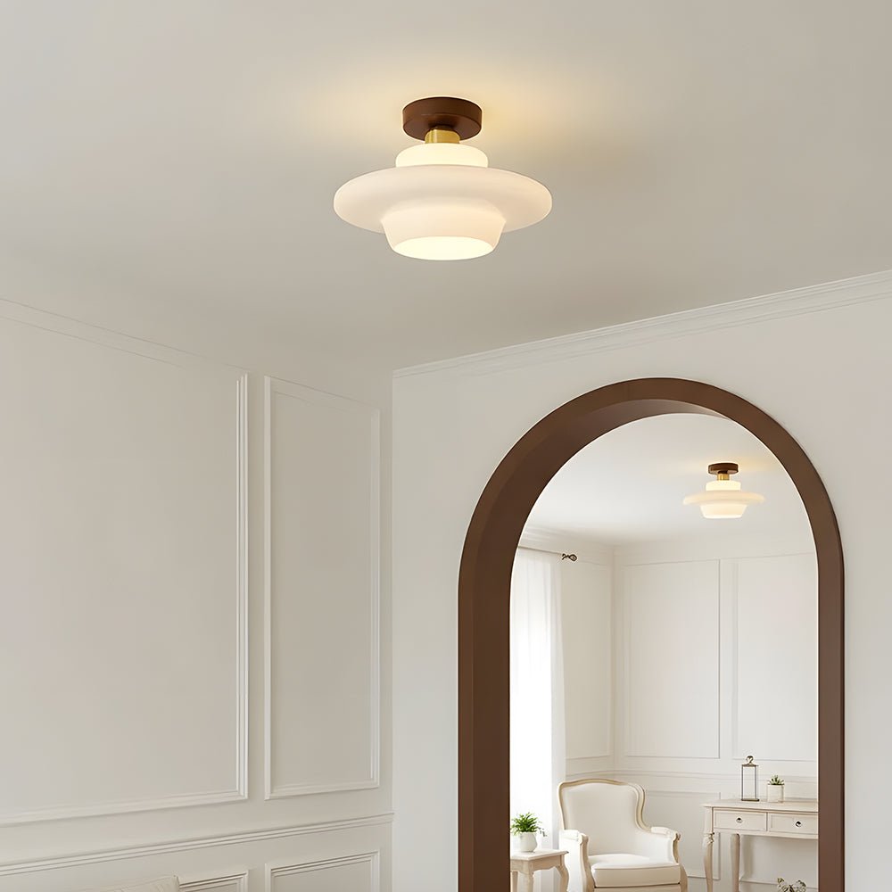 Ceiling Lamp in Wood and Glass – Scandinavian Flush Mount Ceiling Light, E26/E27 with LED Bulb, for Hallway, Kitchen & Dining Room, 3 Sizes - Nalani - Fashion Clothing and Decor