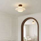Ceiling Lamp in Wood and Glass – Scandinavian Flush Mount Ceiling Light, E26/E27 with LED Bulb, for Hallway, Kitchen & Dining Room, 3 Sizes - Nalani - Fashion Clothing and Decor
